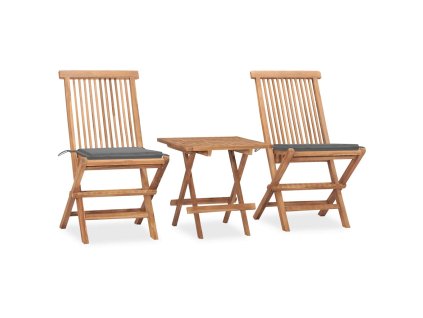 3dílný skládací zahradní jídelní set s poduškou masivní teak 3063199