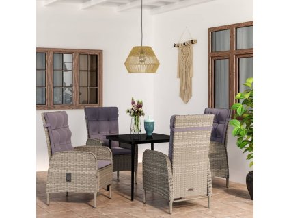 5dílný zahradní jídelní set s poduškami šedý a černý 3099372