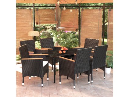 7dílný zahradní jídelní set s poduškami černý 3099332