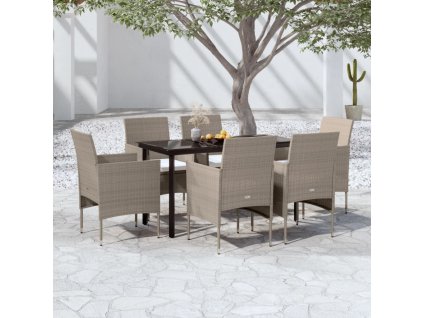 7dílný zahradní jídelní set s poduškami béžový a černý 3099296