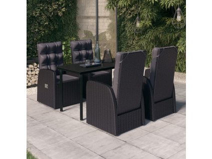 5dílný zahradní jídelní set s poduškami černý 3099481