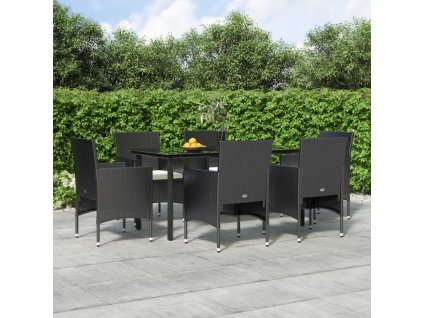 7dílný zahradní jídelní set s poduškami černý 3156601