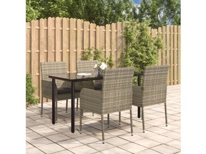 5dílný zahradní jídelní set s poduškami černý a šedý polyratan 3185163