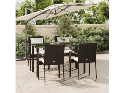 5dílný zahradní jídelní set s poduškami černý polyratan 3185109