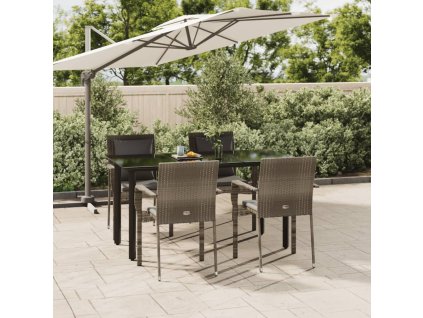 5dílný zahradní jídelní set s poduškami černý a šedý polyratan 3185116