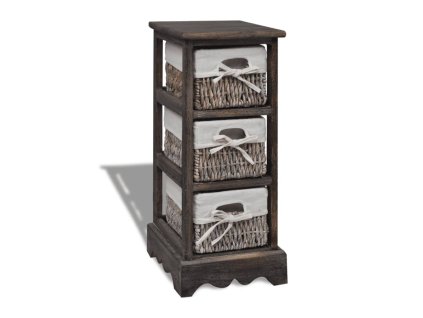 Dřevěný úložný regál s 3 proutěnými košíky hnědý 240799