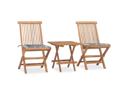 3dílný skládací zahradní jídelní set s poduškou masivní teak 3063212