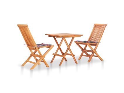 3dílný bistro set s červenými károvanými poduškami masivní teak 3063238