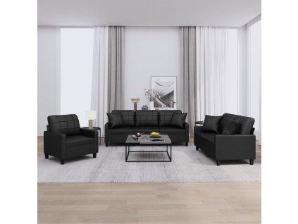 3dílná sedací souprava s polštáři černá umělá kůže 3201348