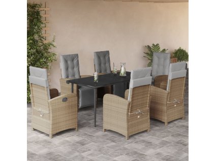 7dílný zahradní jídelní set s poduškami béžový polyratan 3212588