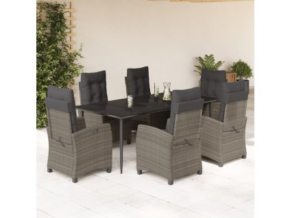 7dílný zahradní jídelní set s poduškami šedý polyratan 3212789