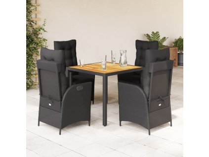 5dílný zahradní jídelní set s poduškami černý polyratan 3213096