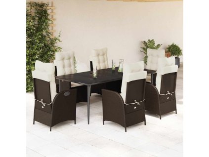 7dílný zahradní jídelní set s poduškami hnědý polyratan 3213201