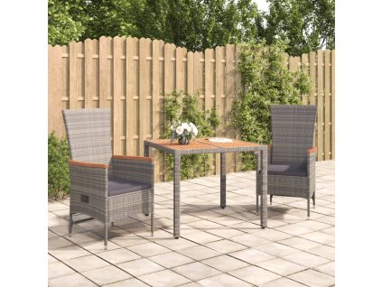 3dílný zahradní jídelní set s poduškami šedý polyratan 3157546