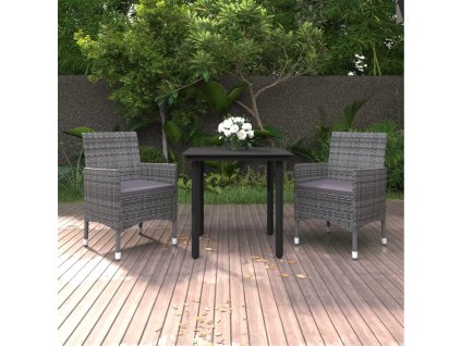 3dílný zahradní jídelní set s poduškami polyratan a sklo 3099691