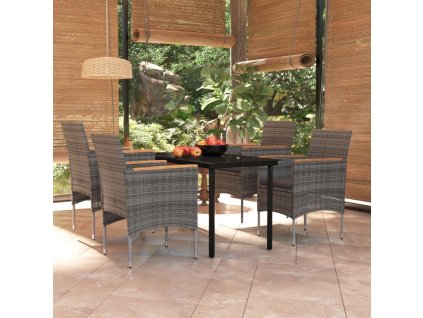 5dílný zahradní jídelní set s poduškami šedý a černý 3099337