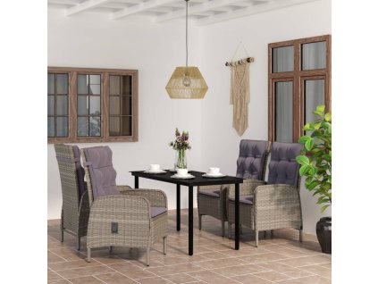 5dílný zahradní jídelní set s poduškami šedý a černý 3099361