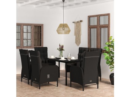 7dílný zahradní jídelní set s poduškami černý 3099356