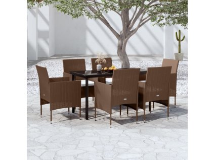 7dílný zahradní jídelní set s poduškami hnědý a černý 3099302