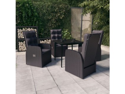 5dílný zahradní jídelní set s poduškami černý 3099492