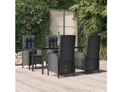 5dílný zahradní jídelní set s poduškami černý polyratan 3185191