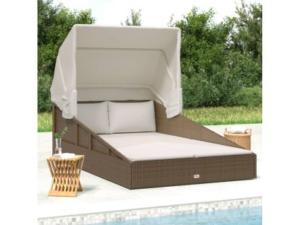 Lehátko se skládací střechou hnědé 200 x 114 x 128 cm polyratan 362272