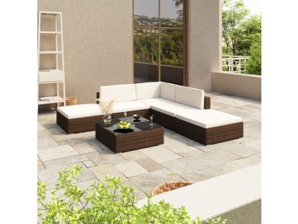 6dílná zahradní sedací souprava s poduškami polyratan hnědá 41256