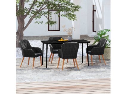 5dílný zahradní jídelní set s poduškami černý 3099519