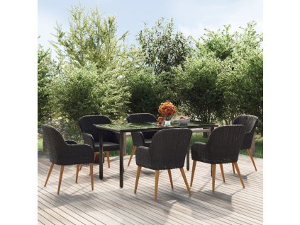 7dílný zahradní jídelní set s poduškami černý 3156719