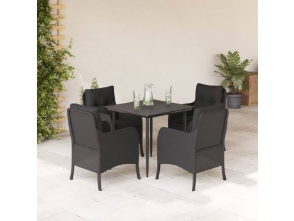5dílný zahradní jídelní set s poduškami černý polyratan 3211921
