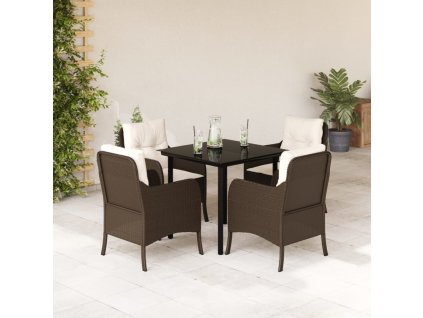 5dílný zahradní jídelní set s poduškami hnědý polyratan 3211942