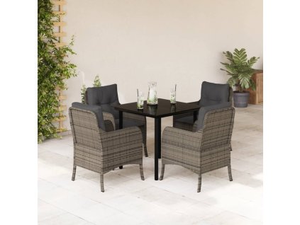 5dílný zahradní jídelní set s poduškami šedý polyratan 3211956