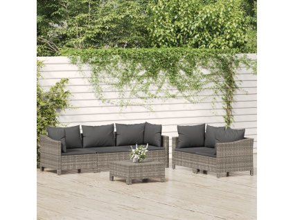 6dílná zahradní sedací souprava s poduškami šedá polyratan 3187265