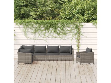 7dílná zahradní sedací souprava s poduškami šedá polyratan 3187286