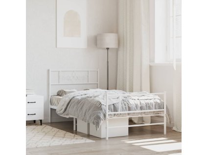 Kovový rám postele s hlavovým a nožním čelem bílý 90 x 200 cm 355327