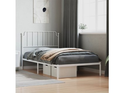 Kovový rám postele s čelem bílý 107 x 203 cm 373932