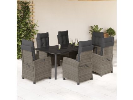 7dílný zahradní jídelní set s poduškami šedý polyratan 3212798