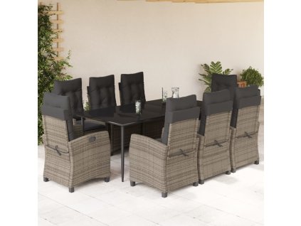 9dílný zahradní jídelní set s poduškami šedý polyratan 3212791