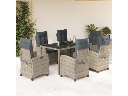 7dílný zahradní jídelní set s poduškami šedý polyratan 3212649