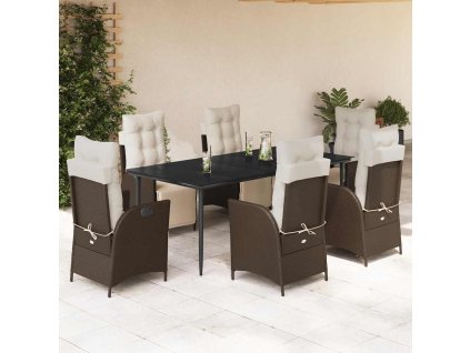 7dílný zahradní jídelní set s poduškami hnědý polyratan 3213411