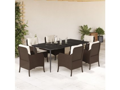 7dílný zahradní jídelní set s poduškami hnědý polyratan 3211939
