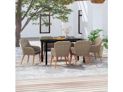 7dílný zahradní jídelní set s poduškami hnědý 3099514