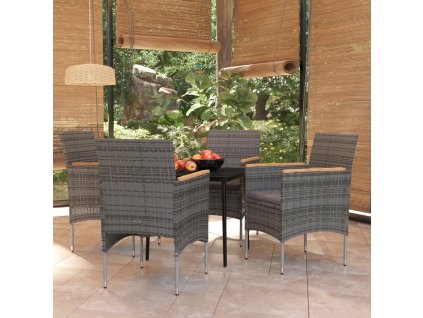 5dílný zahradní jídelní set s poduškami šedý a černý 3099348