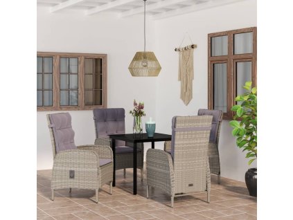 5dílný zahradní jídelní set s poduškami šedý a černý 3099360