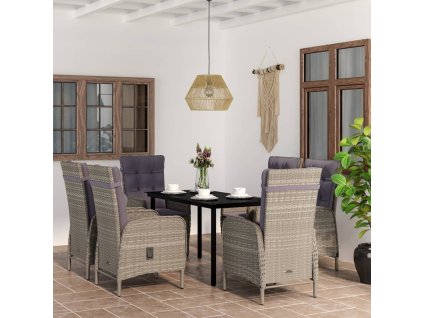 7dílný zahradní jídelní set s poduškami šedý a černý 3099362