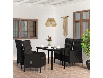 5dílný zahradní jídelní set s poduškami černý 3099355