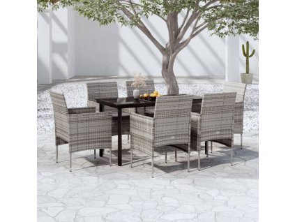 7dílný zahradní jídelní set s poduškami šedý a černý 3099290