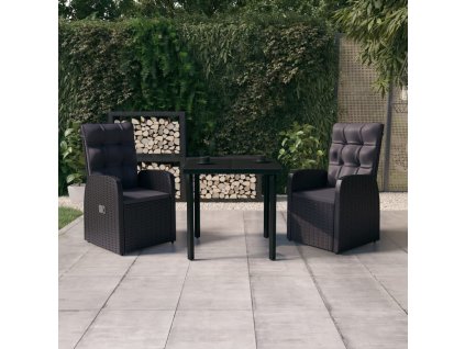 3dílný zahradní jídelní set s poduškami černý 3099479