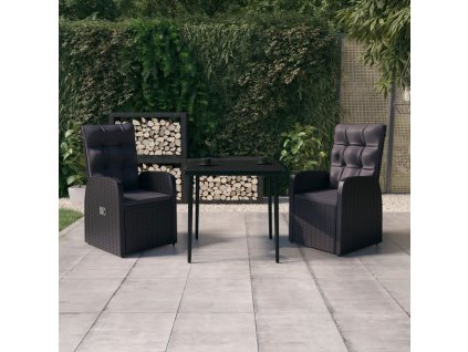 3dílný zahradní jídelní set s poduškami černý 3099491