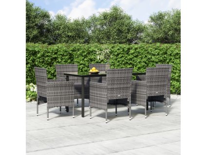 7dílný zahradní jídelní set s poduškami šedý a černý 3156605